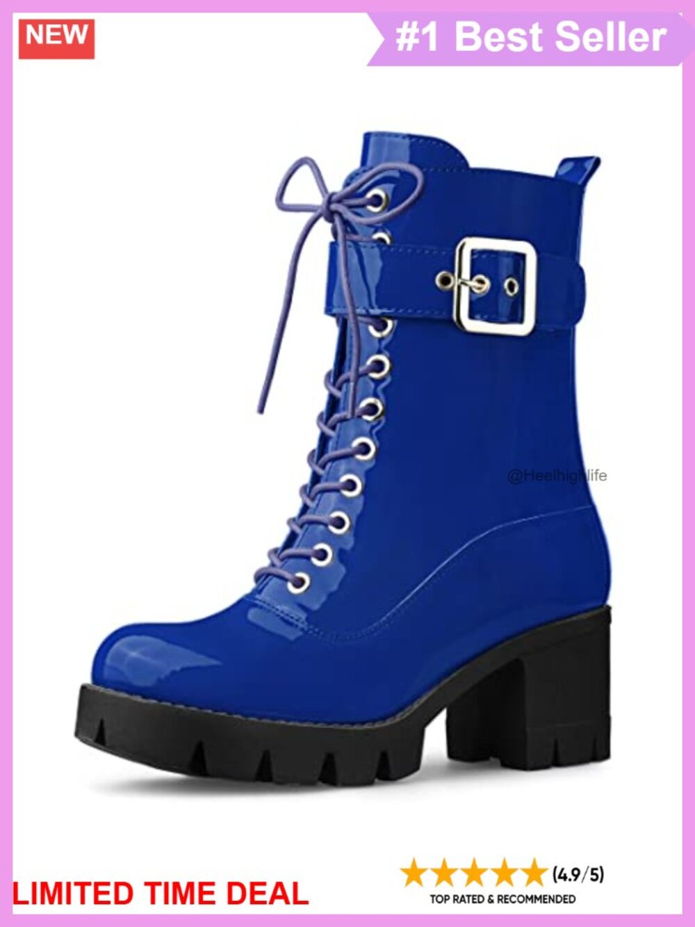 Patent Leather Platform Combat Boots Chunky Heel Zip Lace Up
